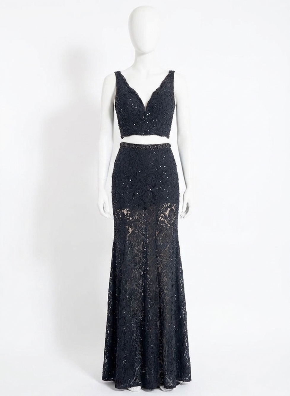 NEW RACHEL ALLAN lace floral two-piece prom dress in black